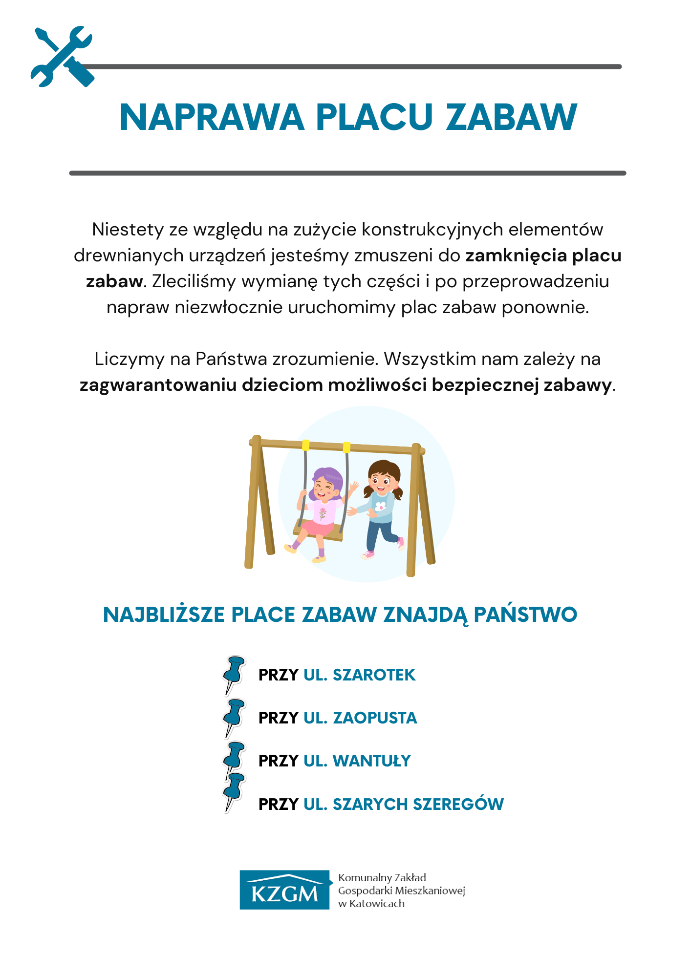 uszkodzenia konstrukcji placu zabaw